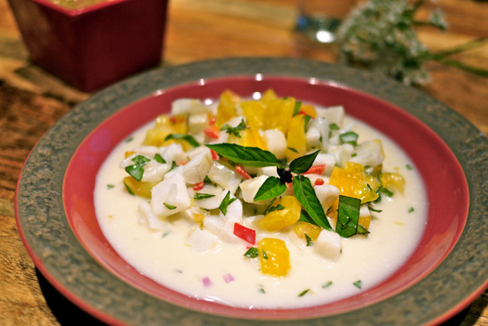 Ceviche de sole au lait de coco pimenté