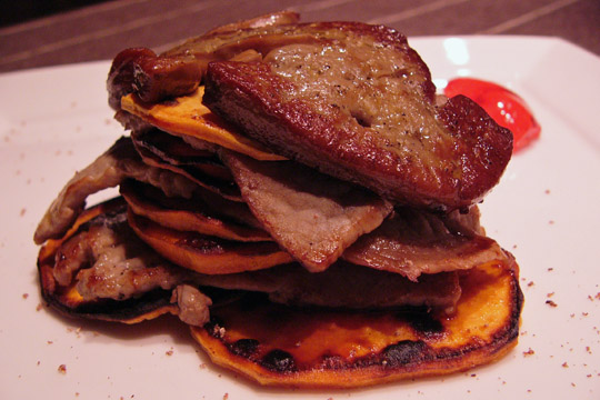 Mille-feuille de veau et de patate douce au foie gras