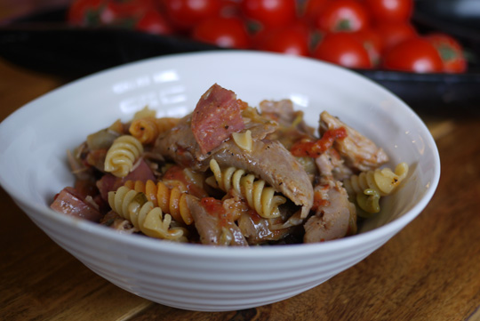 Rotini en sauce à la brontodinde et à la rosette de Lyon