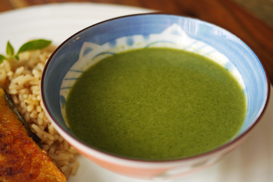 Potage aux épinards et lait de coco