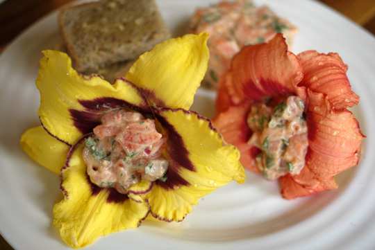 Tartare de truite en corolle d’hémérocalle